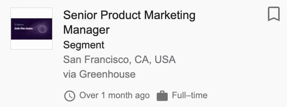 Senior Product Marketing Manager for Segment Job Post Screenshot