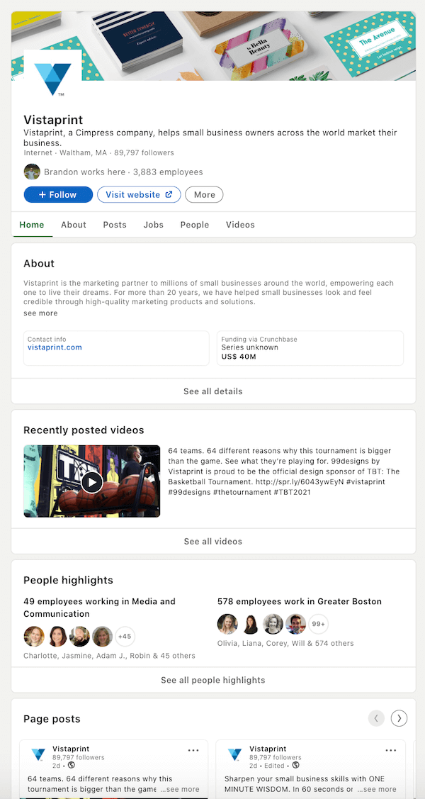 example of an optimized linkedin company page