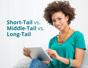 Next to a smiling woman are the words short-tail vs. middle-tail vs. long-tail