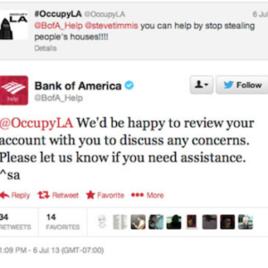 A twitter exchange between a customer and Bank of America