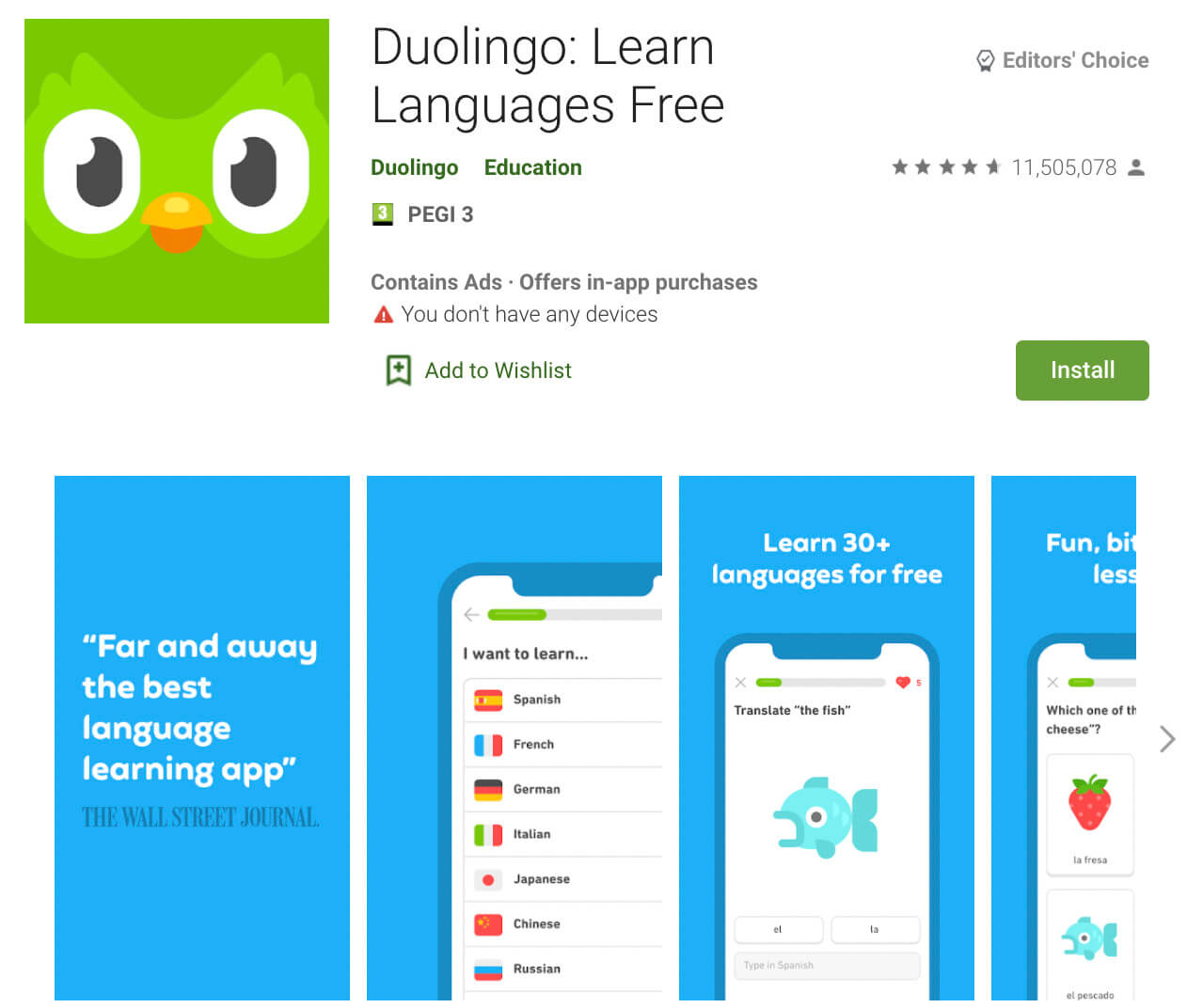 Screenshot of the Duolingo app