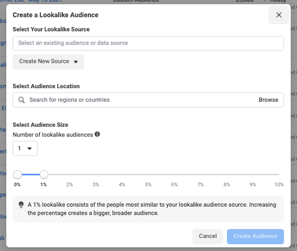 facebook ad targeting in iOS 14 privacy first world: lookalike audience setup in ads manager