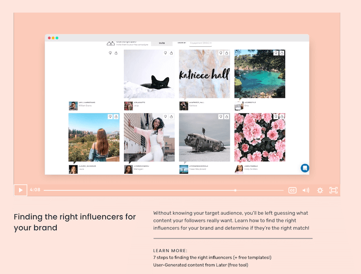 free social media marketing courses: screenshot from laters influencer marketing course
