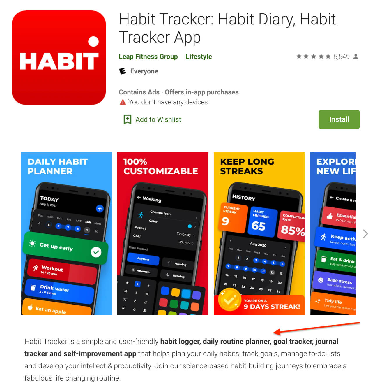 Screenshot of the Habit Tracker app