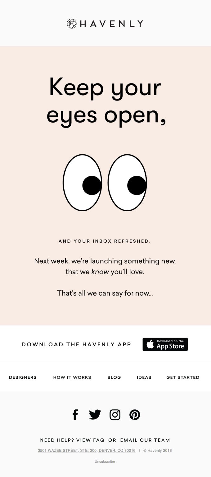 Havenly product launch email