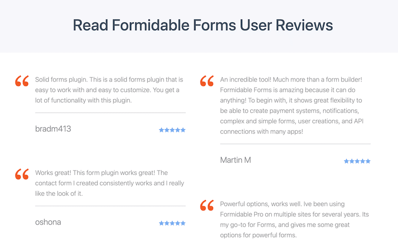 One of our testimonial page examples, using only quotes.