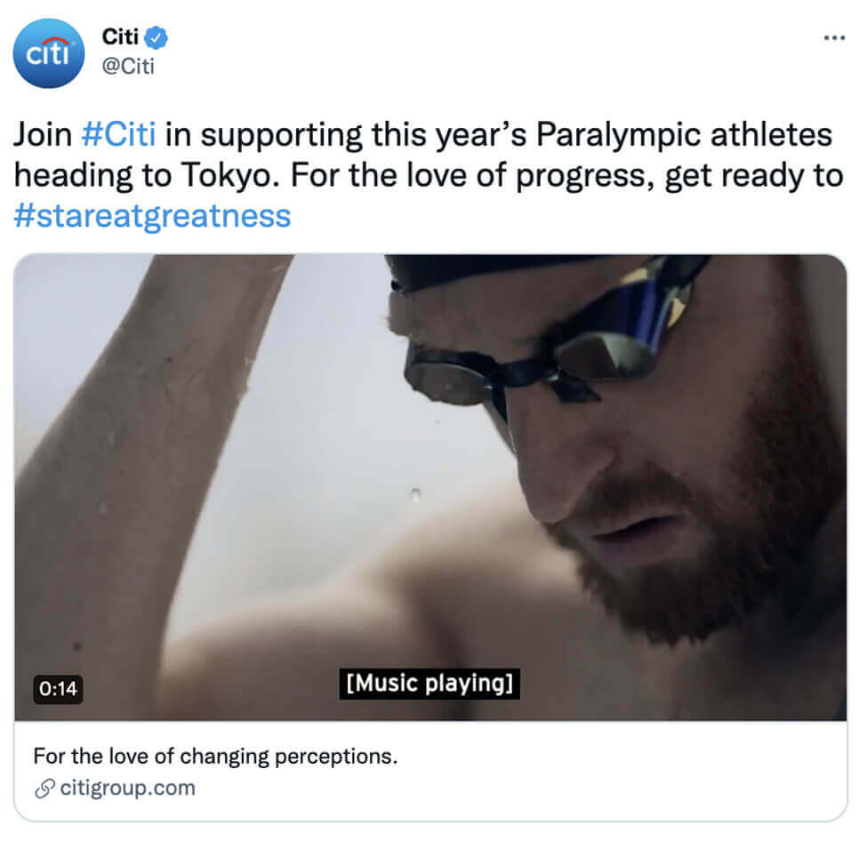 screenshot citigroup paid ad on twitter in support for paralympic athletes