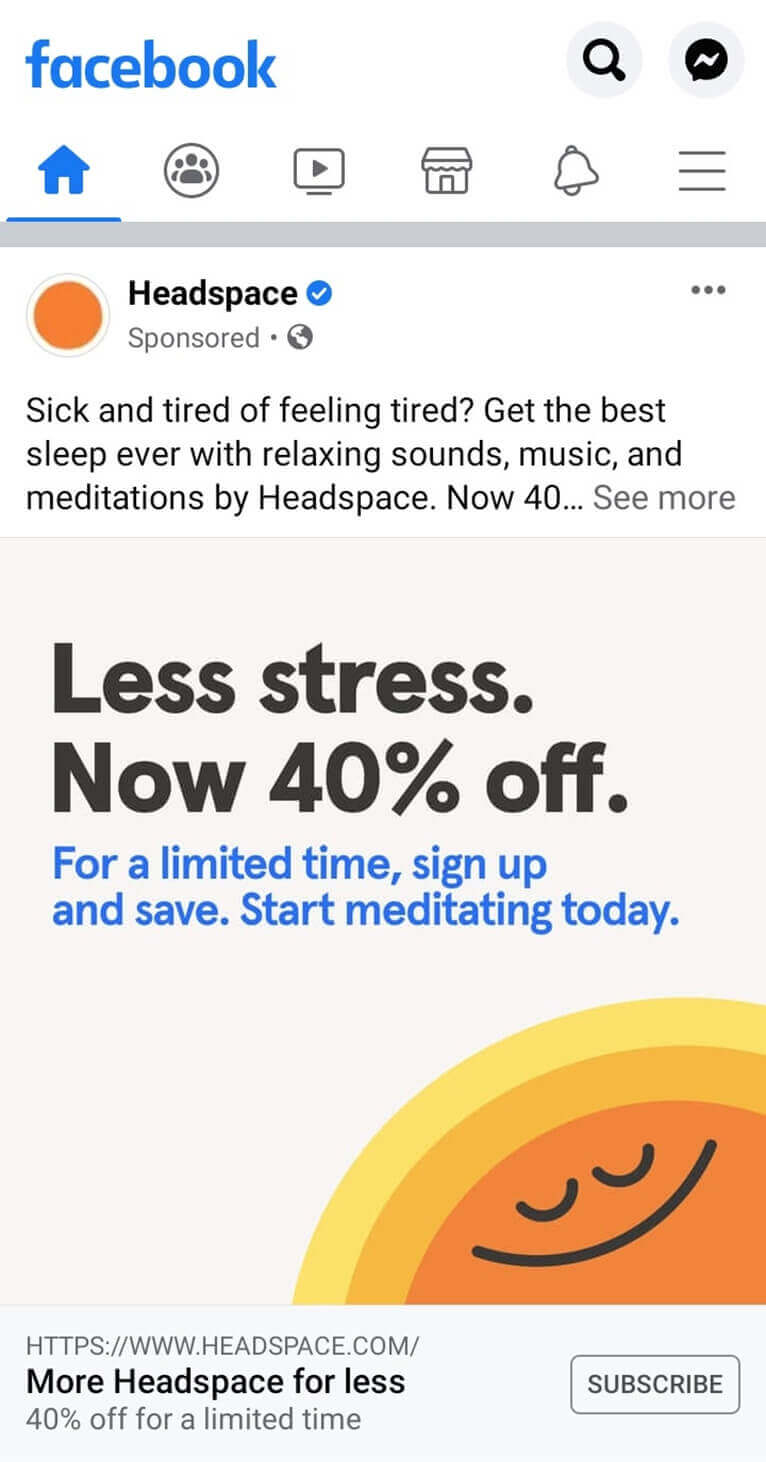 screenshot headspace traditional retargetting approach using facebook