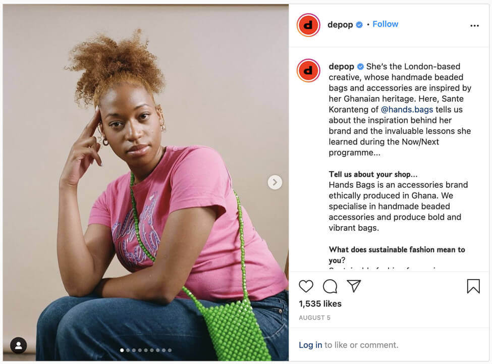 screenshot selling app depop combining user generated content with influencer questions and answers