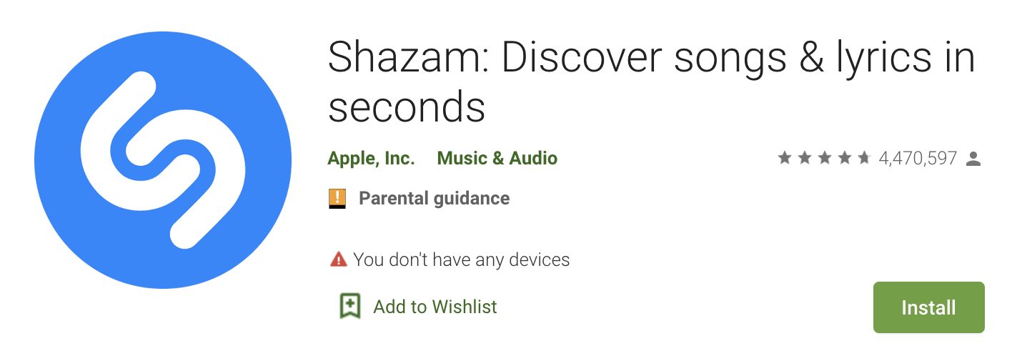 Screenshot of the Shazam app