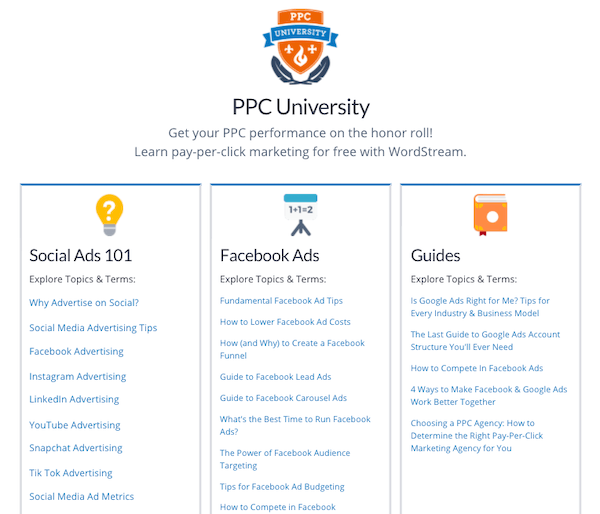 free social media marketing courses: wordstream ppc university social ads 101 course screenshot