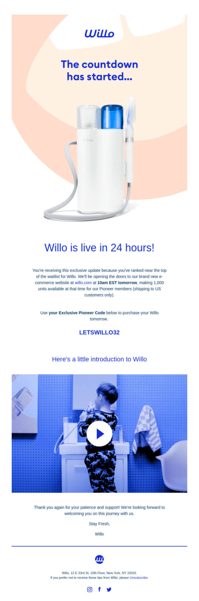 Willo product launch email