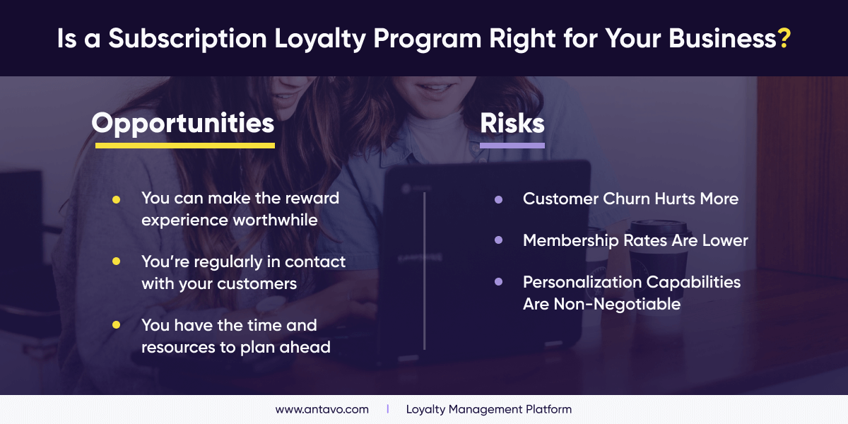 A comparison table showing the risks and opportunities associated with subscription loyalty programs.
