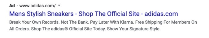 adidas Google CTA example