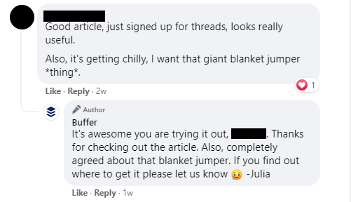 Facebook comment thread by Buffer