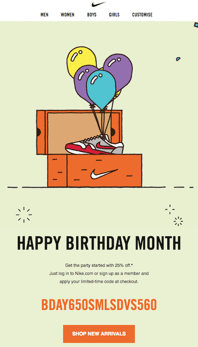 birthday marketing email example by nike