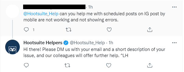 Hootsuite twitter interaction