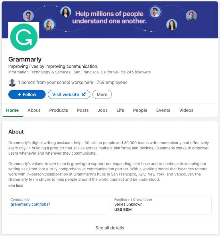 Grammarly uses social proof on LinkedIn