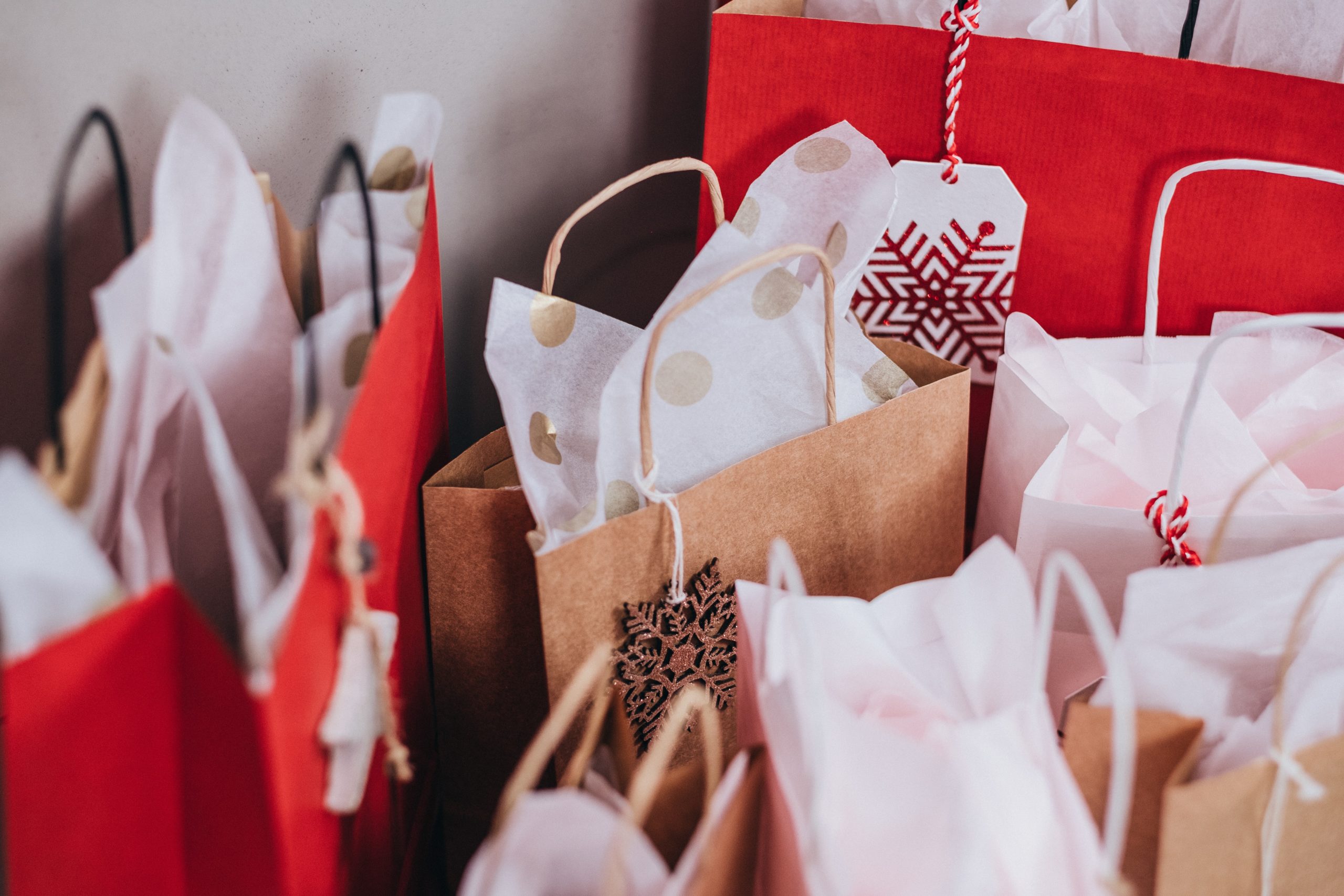 holiday gift bags from retail shopping