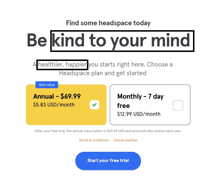 Headspace landing page example 4