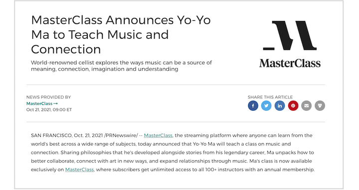 how to write a press release: example of masterclass event press release