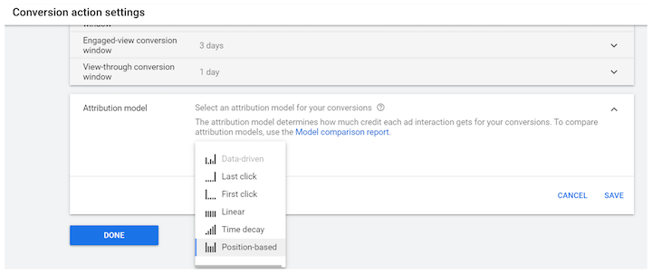 multi-touch attribution: conversion action settings in google ads