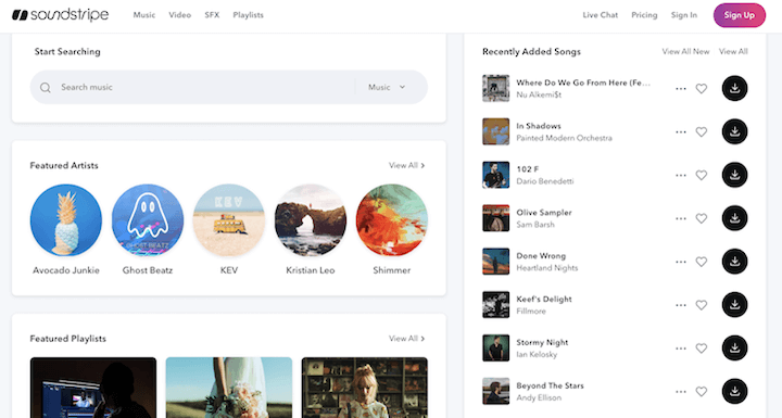 music licensing service - soundstripe platform screenshot
