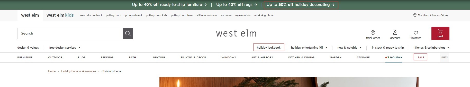 west elm onsite holiday promotion examples