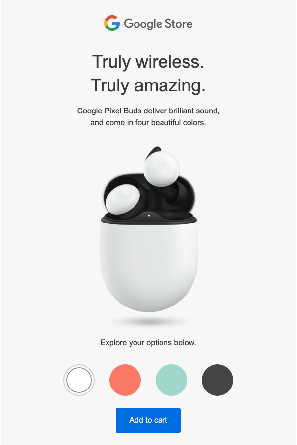 Interactive email promoting Google’s new earbuds