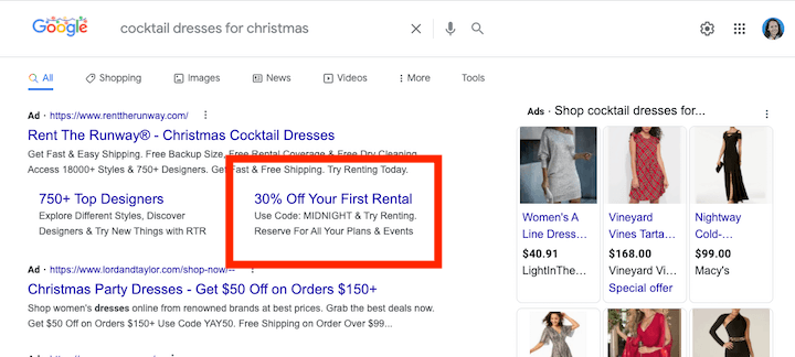 google ads promotion extension example