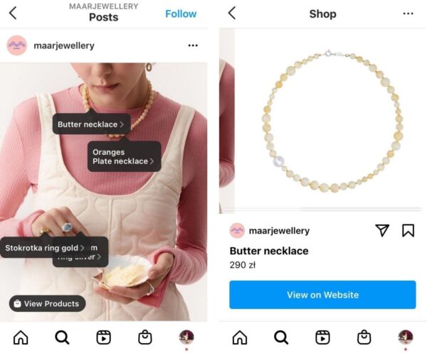 product tags and product pages on Instagram
