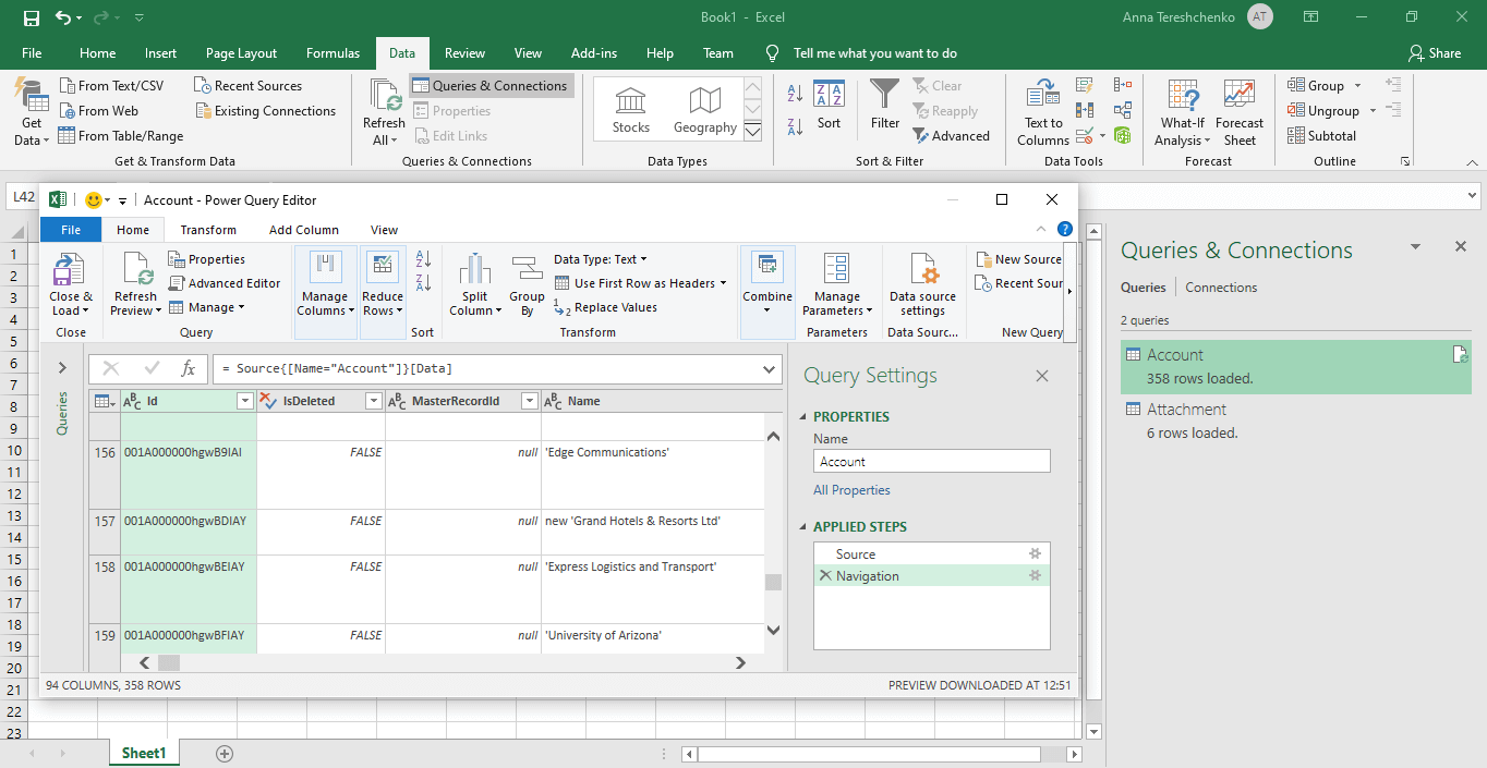 A screenshot of the third step in the salesforce data export to excel process.