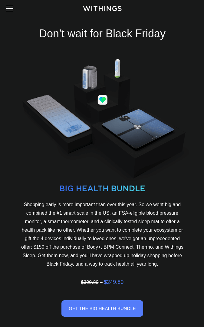 Black Friday email from Withings featuring tech products