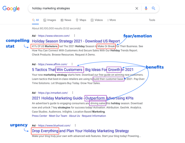 google search ad copy examples - low intent keyword