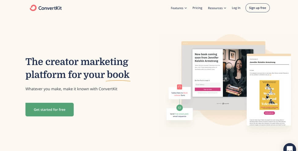 screenshot convertkit product marketing platform homepage