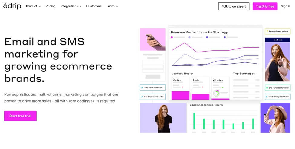 screenshot drip product marketing platform homepage
