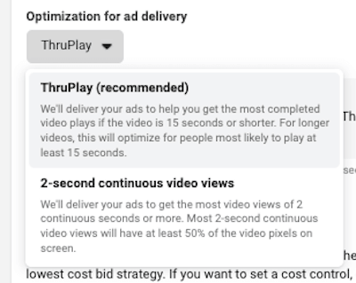 facebook ads - optimization for ad delivery setup