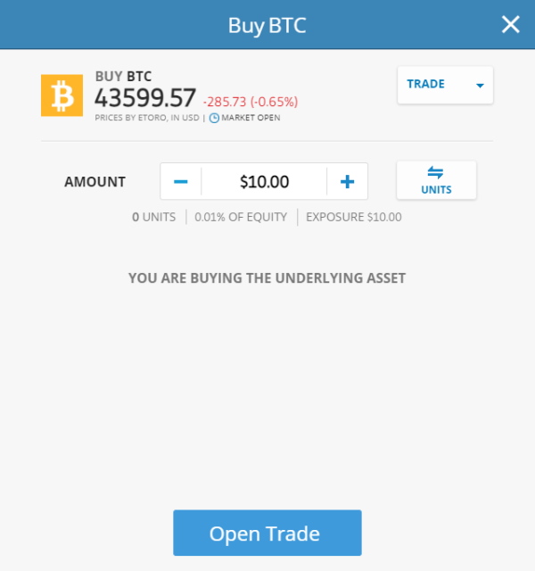 Buy BTC on eToro