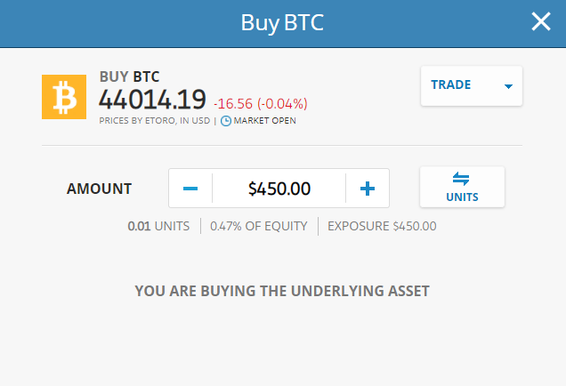 Buy BTC via fractional trading