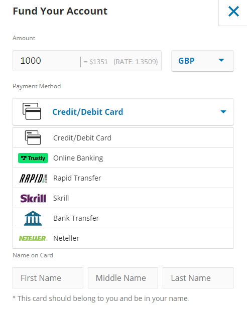 eToro payment methods