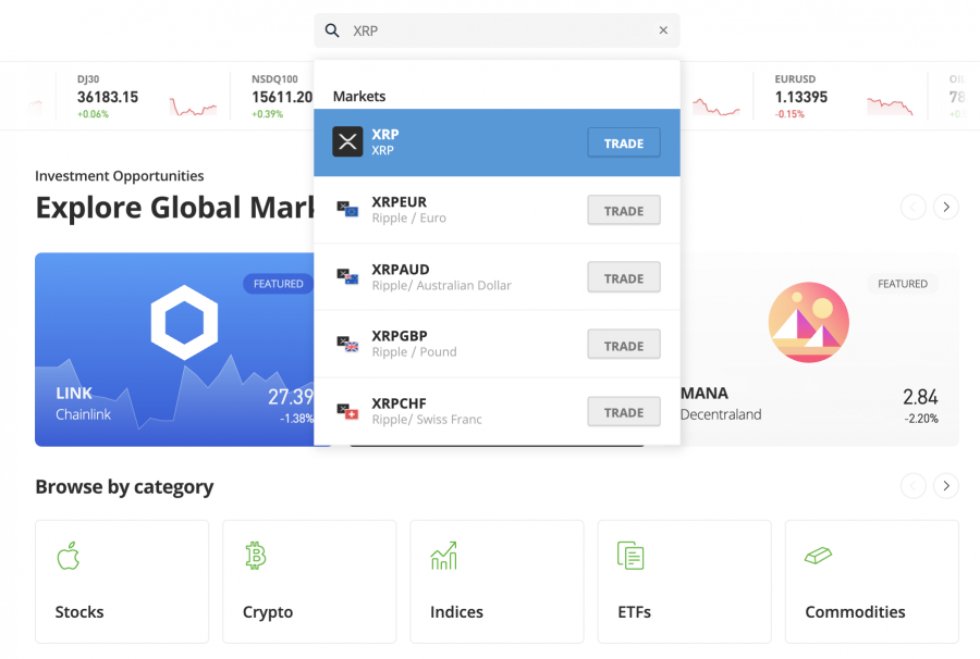 How to search for crypto on eToro