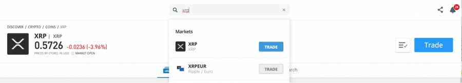 Search for XRP on eToro