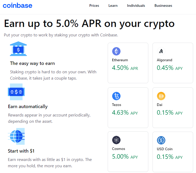 Coinbase staking rewards