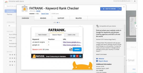 FatRank: miglior estensione SEO di Chrome per la ricerca di keywords