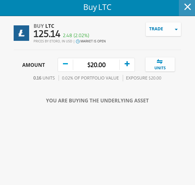 eToro Buy Order Litecoin