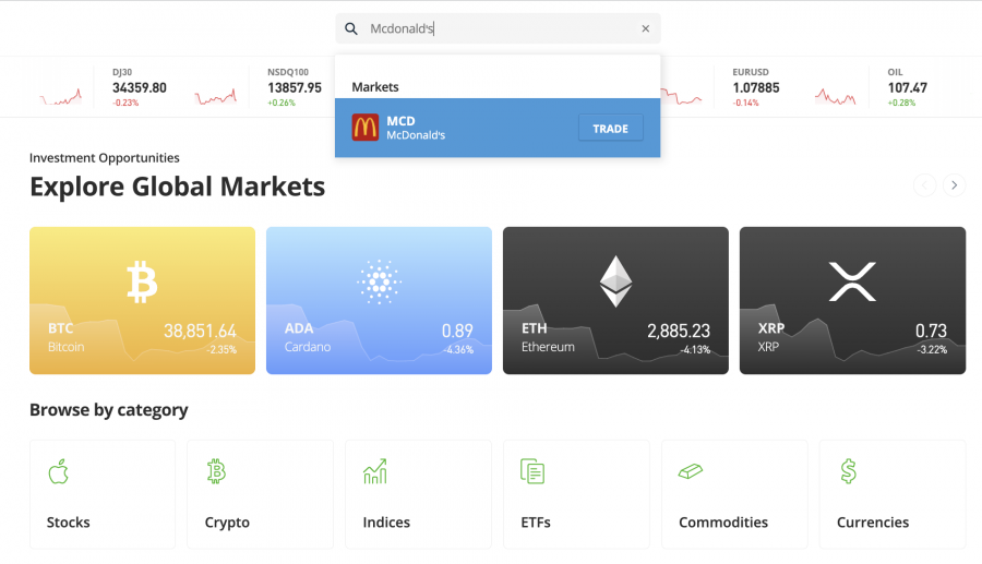 trade McDonald's stock at eToro
