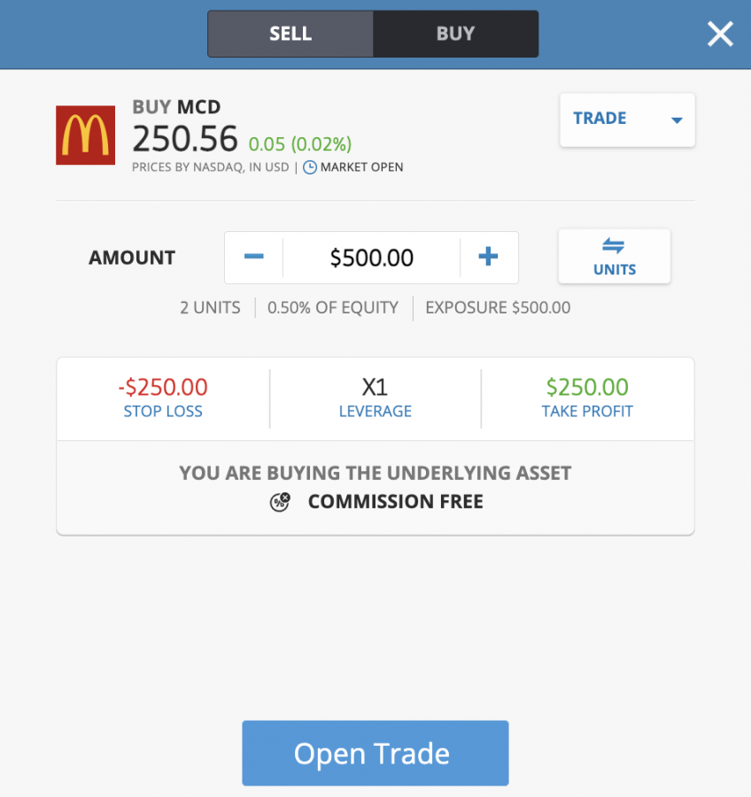 trade McDonald's stock at eToro