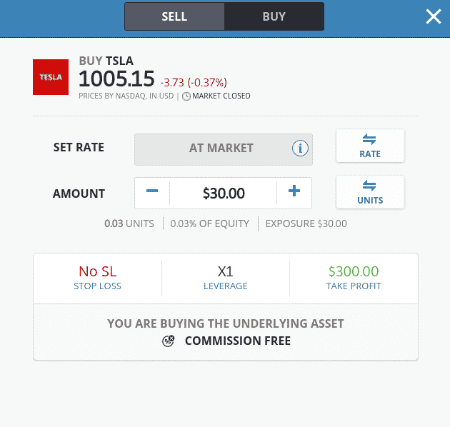eToro Buy Order Tesla