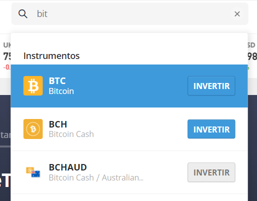 Buscar Bitcoin en eToro