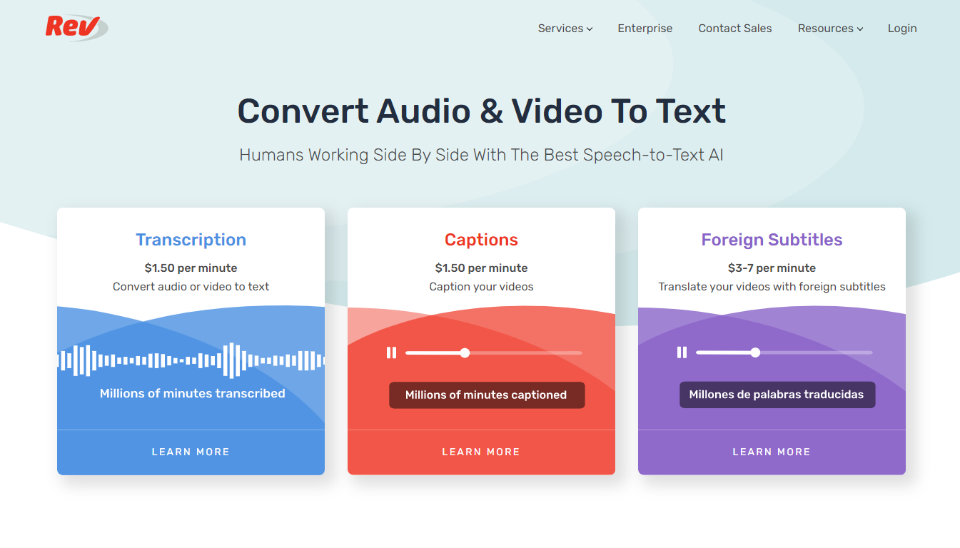 Rev's audio and video to text services